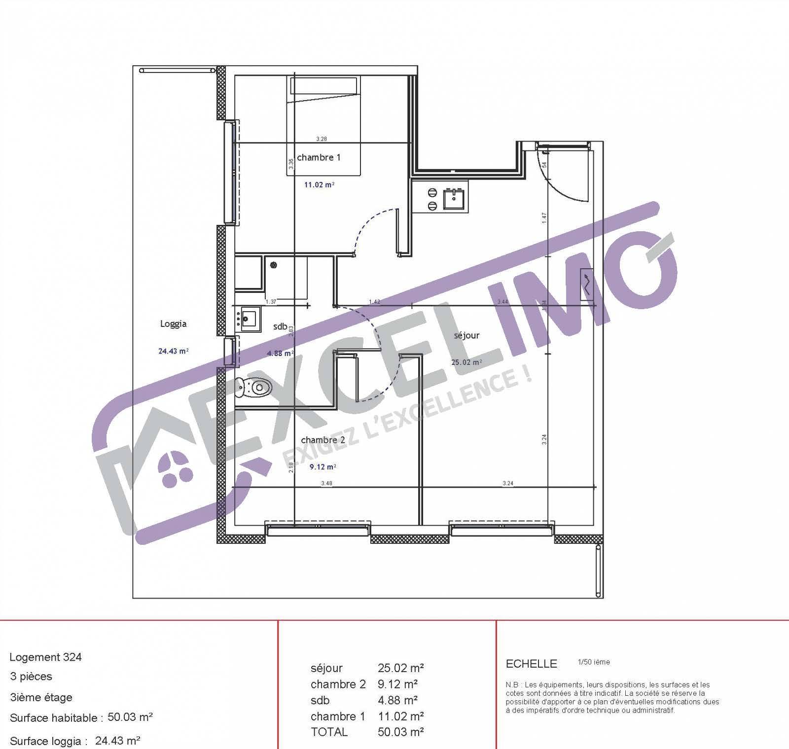 Appartement 3 pièces 50 m² à louer à Illkirch-Graffenstaden