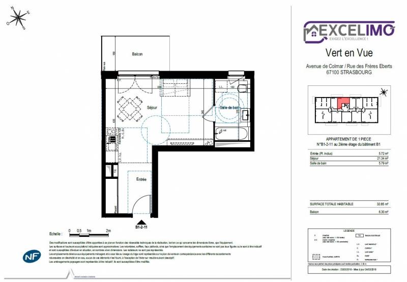 Strasbourg proche IUT ILLKIRCH studio de 32.85m² situé à la Meinau 